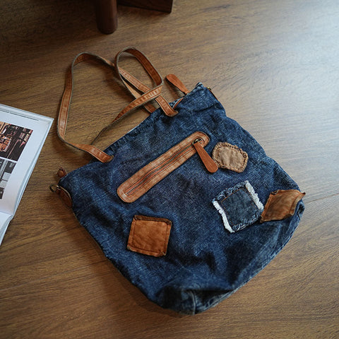  Large Denim Tote Crossbody Bag Jean Tote Bag - Feltify