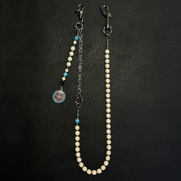White Turquoise Stone Beaded Wallet Chain Long - Back View
