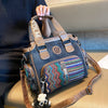 Black Gray Canvas Shoulder Boston Bag Embroidery Canvas Handbag Black Gray Canvas Boston Handbag - Feltify