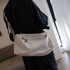 Large White Canvas Boston Shoulder Bag Women Travel Canvas Crossbody Bag for Women