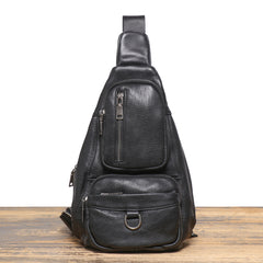 Black Leather Sling Bag For Men Leather Sling Pack Black Mens Sling Pack - EverHandmade