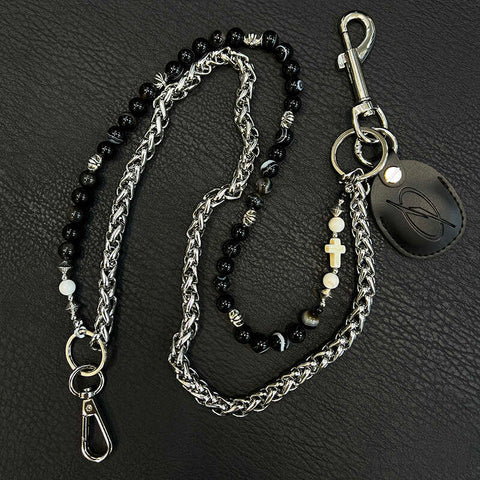 Ball Pants Chain Black Ball Wallet Chain Obsidian Stone Double Beaded Wallet Chain Long Bead Wallet Chain