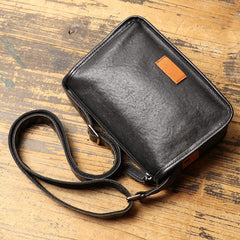 Mens Black Leather Crossbody Bag 