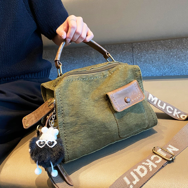 Canvas Convertible Crossbody Bag Handbag With outside Pocket Green Canvas Convertible Backpack Shoulder Bag - Feltify
