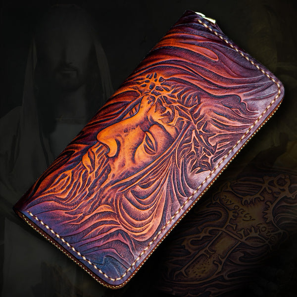Cool Wallet Tooled Leather Wallet Christian Wallet - Size Detail