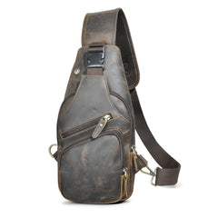 Dark gray leather chest bag front view