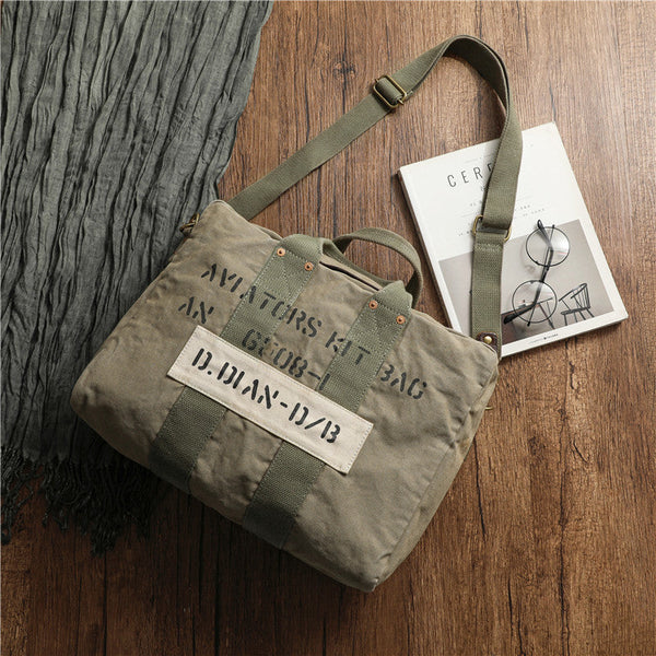 Army Green Canvas Mens Pilot Bag Canvas - Back View