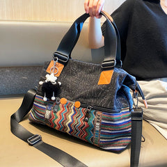 Black Gray Canvas Ladies Handbags Boho Crossbody Bag Boho Handbag Canvas Boho Shoulder Bag - Feltify