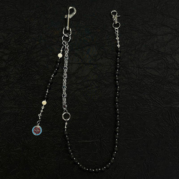 Black Lavastone Beaded Wallet Chain Long Bead - Back View