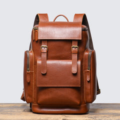 Brown Large Leather Backpack for 15 inch Laptop 