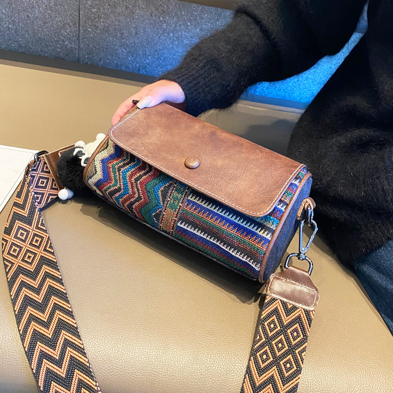 Denim Shoulder Bag Embroidery Jean Bag Bohemian Style Black Gray Denim Small Crossbody Bag - Feltify