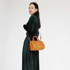 Womens Brown Leather Boston Handbag Vintage Boston Crossbody Bag Shoulder Bag for Ladies