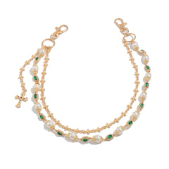 Pearl Wallet Chain Gold Wallet Chain for Women Double Wallet Chain with Cross - iChainWallets