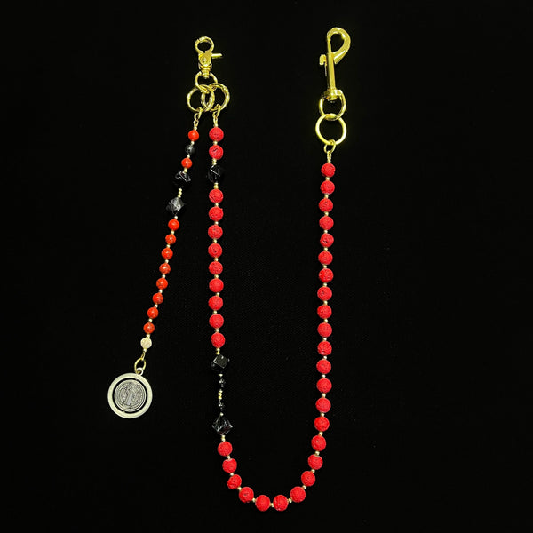 Beaded Wallet Chain Red Lavastone Long Bead - Back View