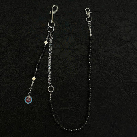 Gray Lavastone Beaded Wallet Chain Long Bead Wallet Chain for Women