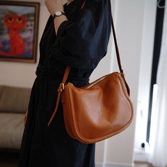 Cute Black Leather Saddle Shoulder Bag Women Saddle Crossbody Bag for Women