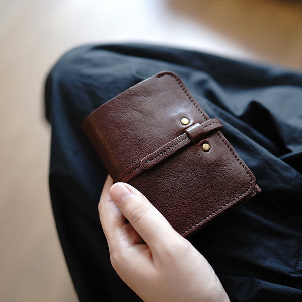 Cute Coffee Leather Womens Slim Small Wallet - Card Slots Detail