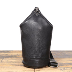 Full Grain Leather Sling Bag Black Leather Men's Sling Bag Barrel Sling Bag for Men - iwalletsmen