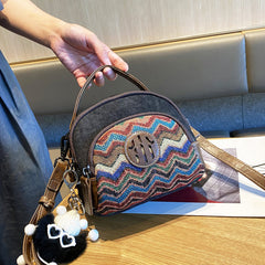 Embroidery Canvas Small Boho Crossbody Bag Boho Canvas Small Round Handbag Shoulder Bag - Feltify