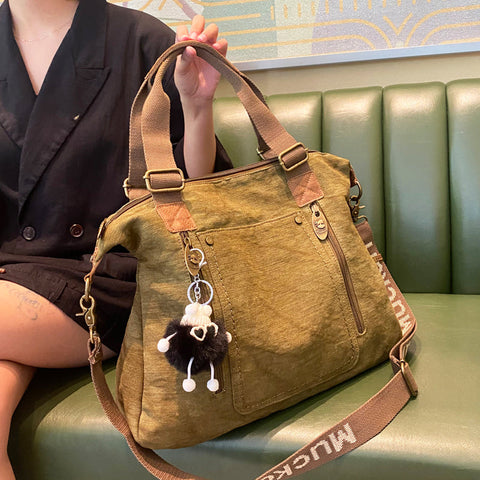Green Canvas Large Shoulder Bag for Women Canvas Handbag Green Canvas Crossbody Bag