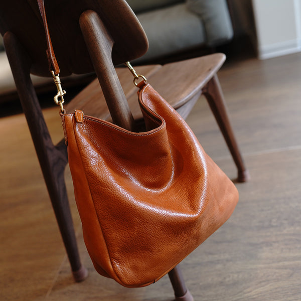 Vintage Brown Leather Shoulder Tote Women Crossbody - Leather Texture Detail