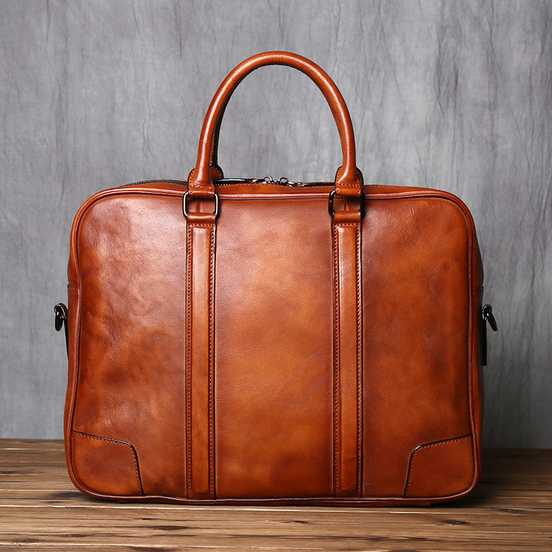 Vintage Leather Mens Briefcase Handbag Work Bag 15.6'' Laptop Briefcase Business Shoulder Bag for Men