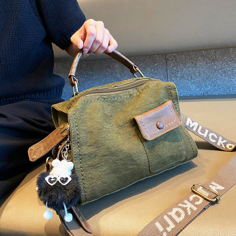 Women Canvas Convertible Crossbody Bag Handbag With outside Pocket Green Canvas Convertible Backpack Shoulder Bag
