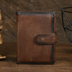 Brown Vertical Leather Wallet with Buckle for Men Buckle Mens Wallets That Holds A Lot of Cards - iwalletsmen