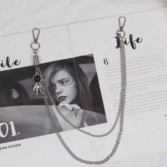 Cute Womens Bear Jeans Chain Silver Double Layers Astronaut Wallet Chains Jeans Chain For Women