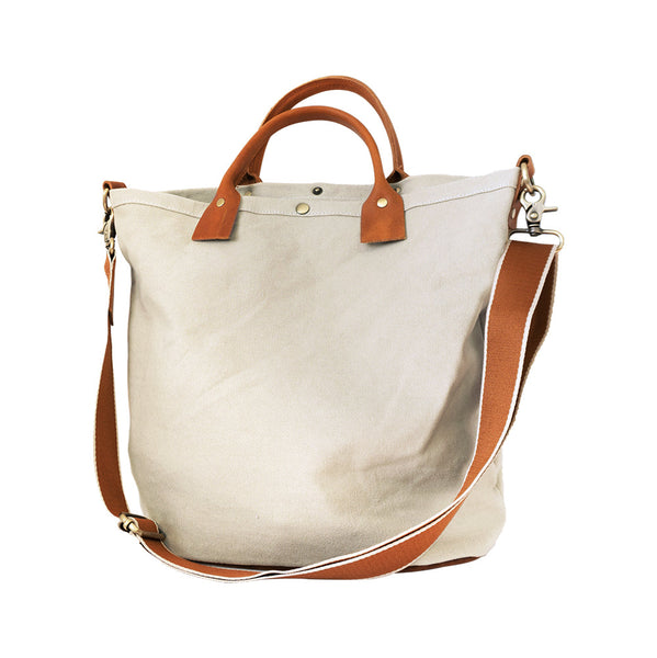Gray White Canvas Tote Bag Canvas Messenger - Back View