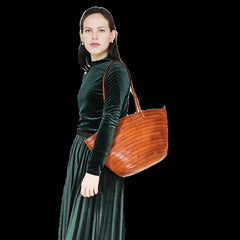 Womens Brown Leather Bucket Tote Purse Vintage Tote Shopper Shoulder Bag for Ladies