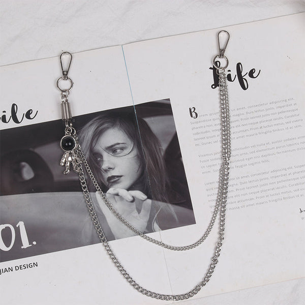 Cute Womens Astronaut Jeans Chain Silver Double Layers Astronaut Wallet Chains Jeans Chain For Women