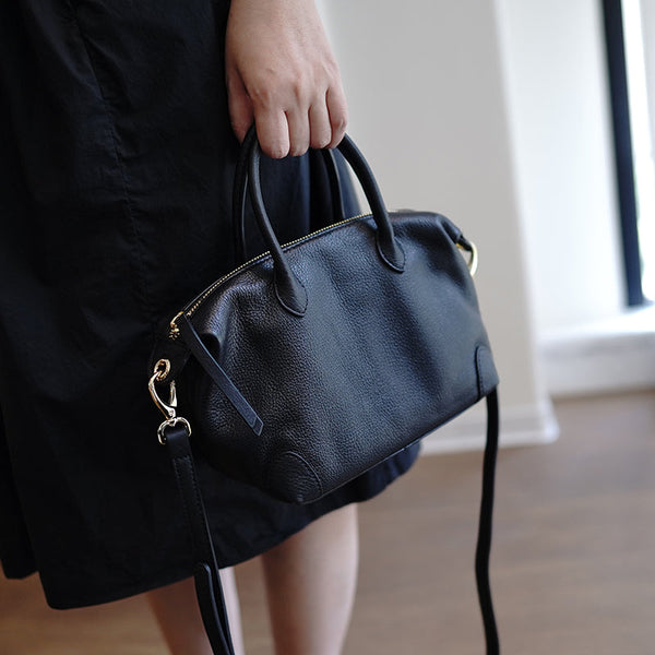 Classic Brown Leather Small Work Handbag Women - Chain Detail