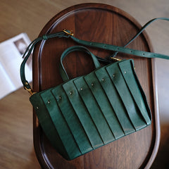 Vintage Green Leather Splicing Handbag Tote Women Handmade Tote Shoulder Bag for Women