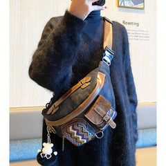 Canvas Boho Sling Bag Womens Crossbody Backpack Canvas Boho Embroidery Waist Bag - Feltify