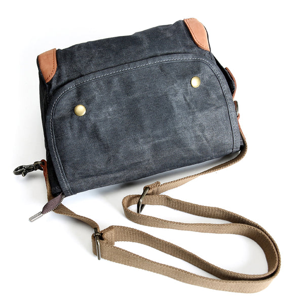 Gray Waxed Canvas Mens Casual Shoulder Bag - Back View
