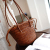 Brown Womens Braided Leather Shoulder Bag Womens Braided Bucket Purse for Ladies