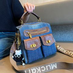 Convertible Denim Mini Backpack Bag Crossbody Bag Blue Convertible Denim Handbag Shoulder Bag - Feltify