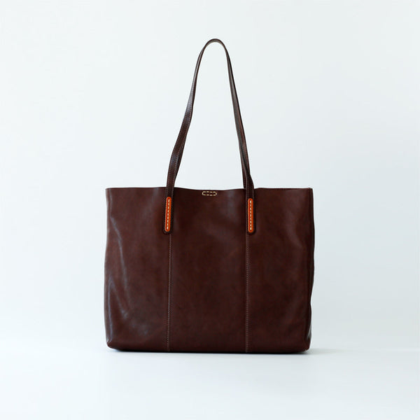 Womens Coffee Leather Tote Purse Horizontal Tote - Interior View