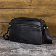 Small Mens Black Leather Crossbody Bag - iwalletsmen