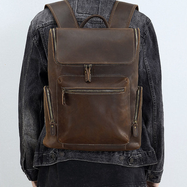 Dark Brown Leather 15 inch Laptop Backpack