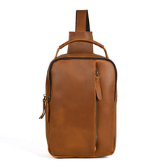 Brown Leather Sling Bag for Men Full Grain Leather Sling Bag - iwalletsmen