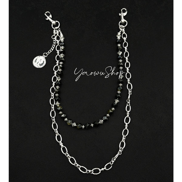 Beaded Wallet Chain Black Turquoise Stone Wallet Chain Double Wallet Chain - iChainWallets