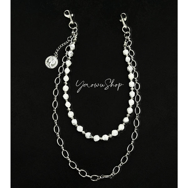 White Turquoise Beaded Wallet Chain 