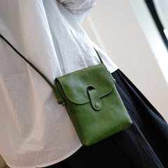 Classic Green Leather Small Phone Shoulder Bag Women Vertical Crossbody Bag for Women