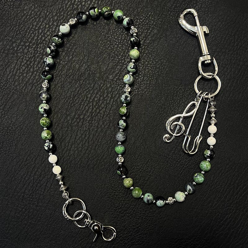 Green Stone Bead Wallet Chain Long Green - Back View
