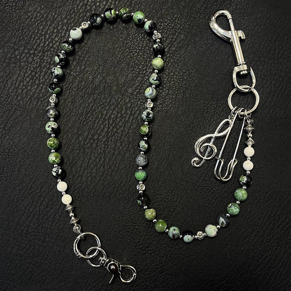 Green Stone Bead Wallet Chain Long Green - Back View