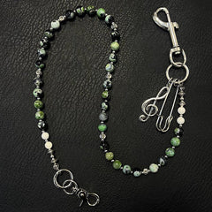 Green Stone Bead Wallet Chain Long Green Beaded Wallet Chain - iChainWallets
