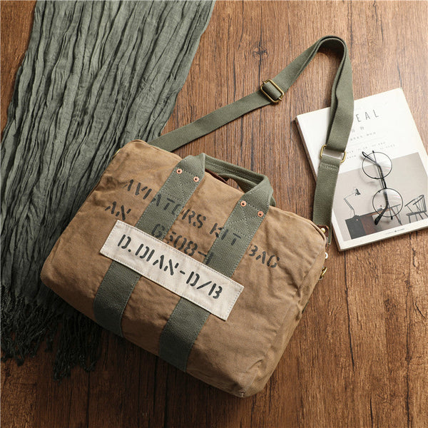 Khaki Canvas Mens Pilot Bag Canvas WWII - Back View