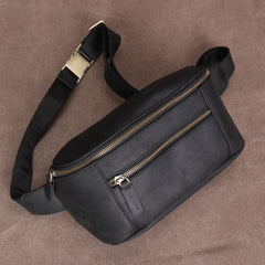 Black Vintage Large Leather Waist Bag Mens - iwalletsmen